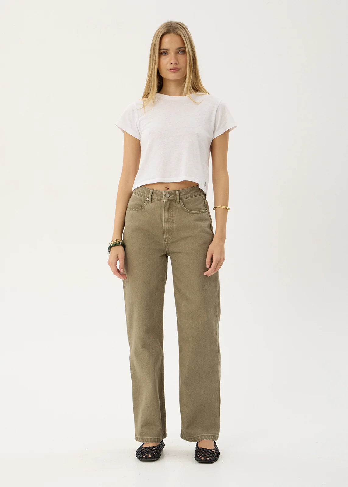 AFENDS Womens Bella - Denim Wide Leg Jean - Washed Olive