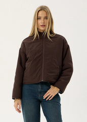 AFENDS Womens Berlin - Reversible Polar Fleece Jacket - Coffee / Blue Stripe