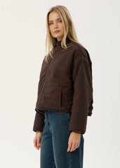 AFENDS Womens Berlin - Reversible Polar Fleece Jacket - Coffee / Blue Stripe