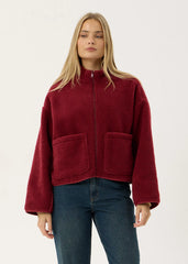 AFENDS Womens Berlin - Reversible Polar Fleece Jacket - Burgundy