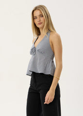 AFENDS Womens Delfina - Halter Top - Indy Navy Check
