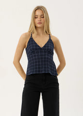 AFENDS Womens Etta - Strappy Seersucker Top - Thea Midnight Check