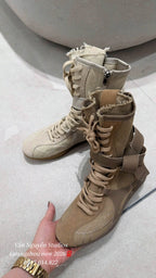 Spanish Niche Brand Retro Canvas Choes Mid-Calf Martin Boots Breathable Soft-Soled Short Boots Casual Women's Boots