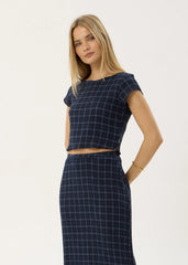 AFENDS Womens Darcy - Seersucker Top - Thea Midnight Check