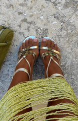 Giana Beaded Wrap Heels Champagne/Lime