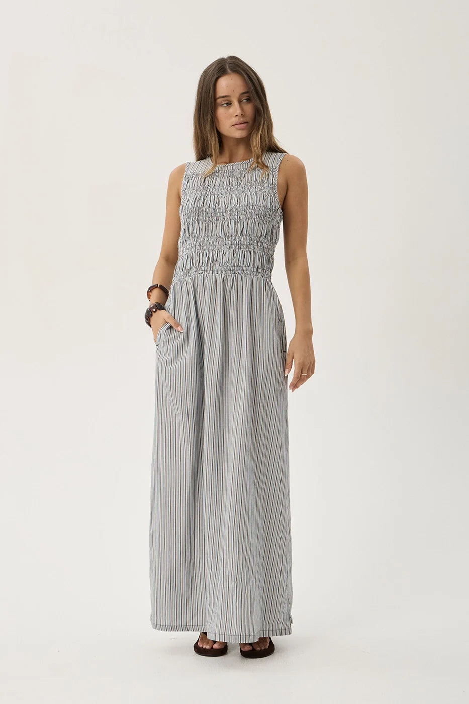 AFENDS Womens Sofia - Maxi Dress - Coffee / Blue Stripe