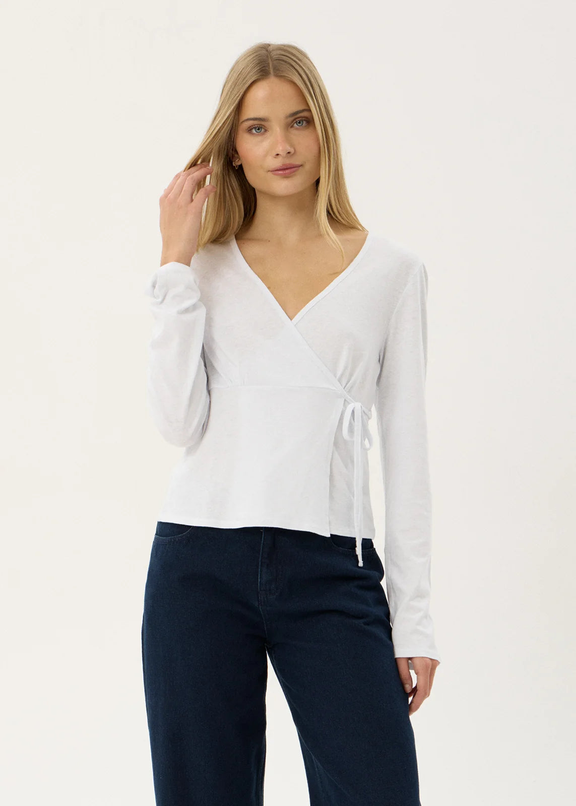 AFENDS Womens Jones - Wrap Long Sleeve Top - White