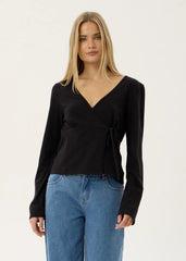 AFENDS Womens Jones - Wrap Long Sleeve Top - Black