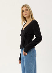 AFENDS Womens Jones - Wrap Long Sleeve Top - Black