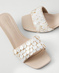 Patent Paillette Kitten Heel Sandal - Ivory