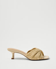 Straw Kitten Heel Mule Sandal - Natural Tan