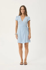 AFENDS Womens Farah - Seersucker Mini Wrap Dress - Blue