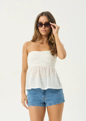 AFENDS Womens Juni - Strapless Top - White Anglaise