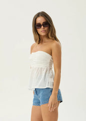 AFENDS Womens Juni - Strapless Top - White Anglaise