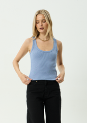 AFENDS Womens Layden - Rib Singlet - Slate Blue