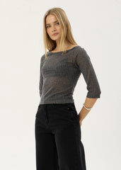 AFENDS Womens Libra - 3/4 Sleeve Top - Charcoal