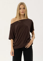 AFENDS Womens Sabina - Off Shoulder Tee - Coffee