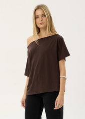 AFENDS Womens Sabina - Off Shoulder Tee - Coffee