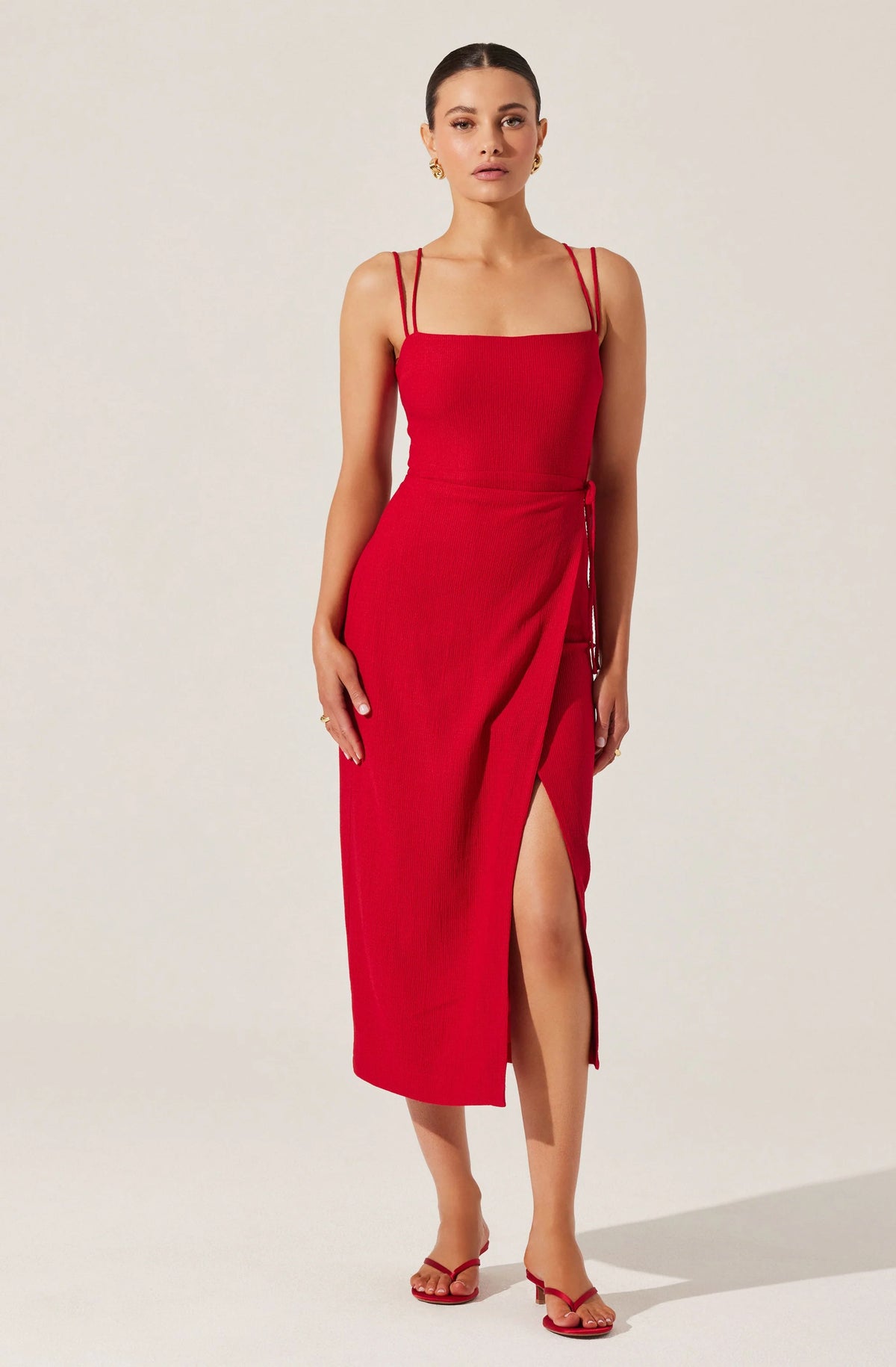 Brinda Wrap Midi Dress - Red