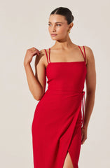 Brinda Wrap Midi Dress - Red
