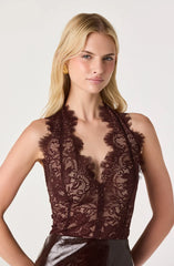 Rita Lace Faux Leather Halter Dress