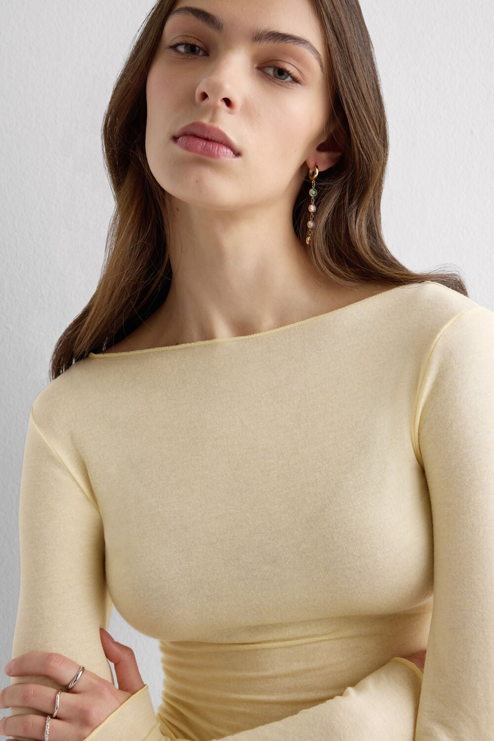 Boat Neck Modal Cashmere Ultralight Top - Flan Yellow