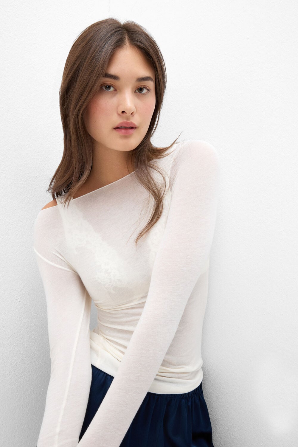 Boat Neck Modal Cashmere Ultralight Top - Ivory