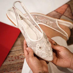 Cinderella Mules (Hand Embroidery, White Pointy)