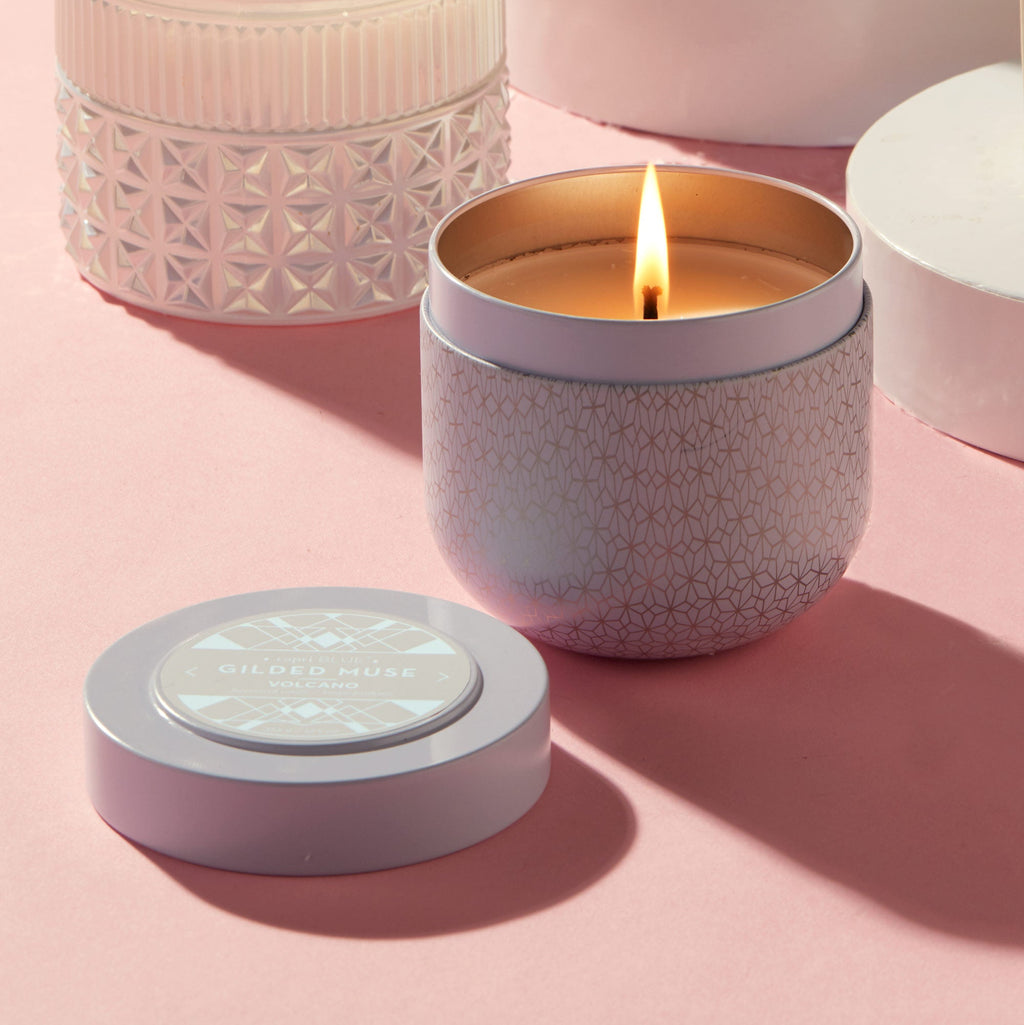 Volcano White Opal Gilded Tin Candle
