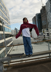 AFENDS Mens Genesis - Boxy Hoodie - Washed Burgundy