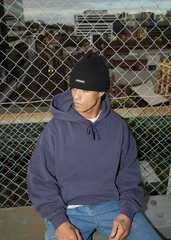 AFENDS Mens Genesis - Boxy Hoodie - Washed Deep Sea