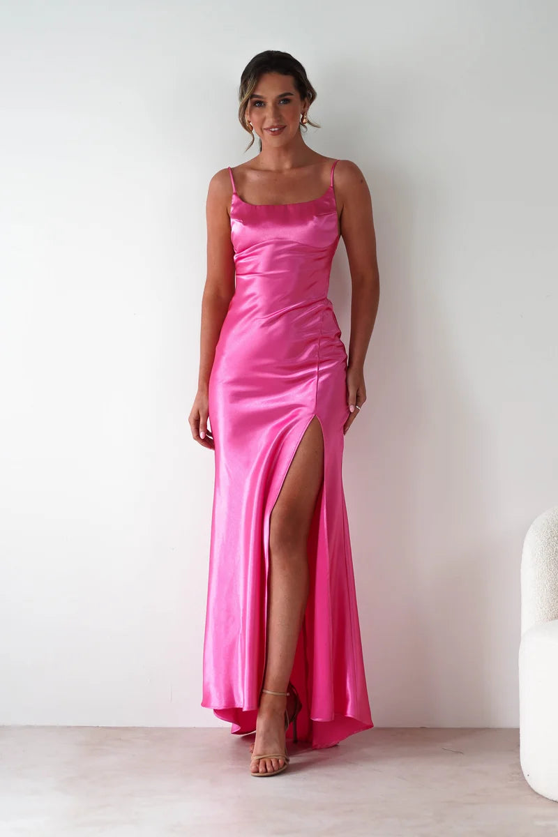 Celinee Satin Maxi Gown | Hot Pink