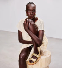 Cygent Gold Leather Chunky Sandals