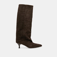 Roxla Boots Dk Chocolate Croco Embossed Leather