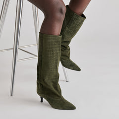 Roxla Boots Olive Croco Embossed Leather