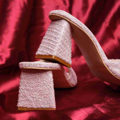 Beige Open Toe Block Heels