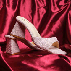Beige Open Toe Block Heels