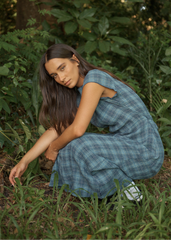 AFENDS Womens Elodie - Seersucker Midi Dress - Position Navy Check