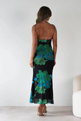 Elysia Bodycon Mesh Maxi Dress | Black/Green