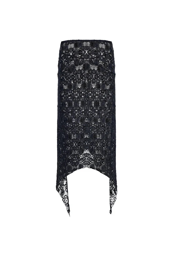 LIONESS Black Midi Skirt - Women's High Waisted Fitted Midi Skirt