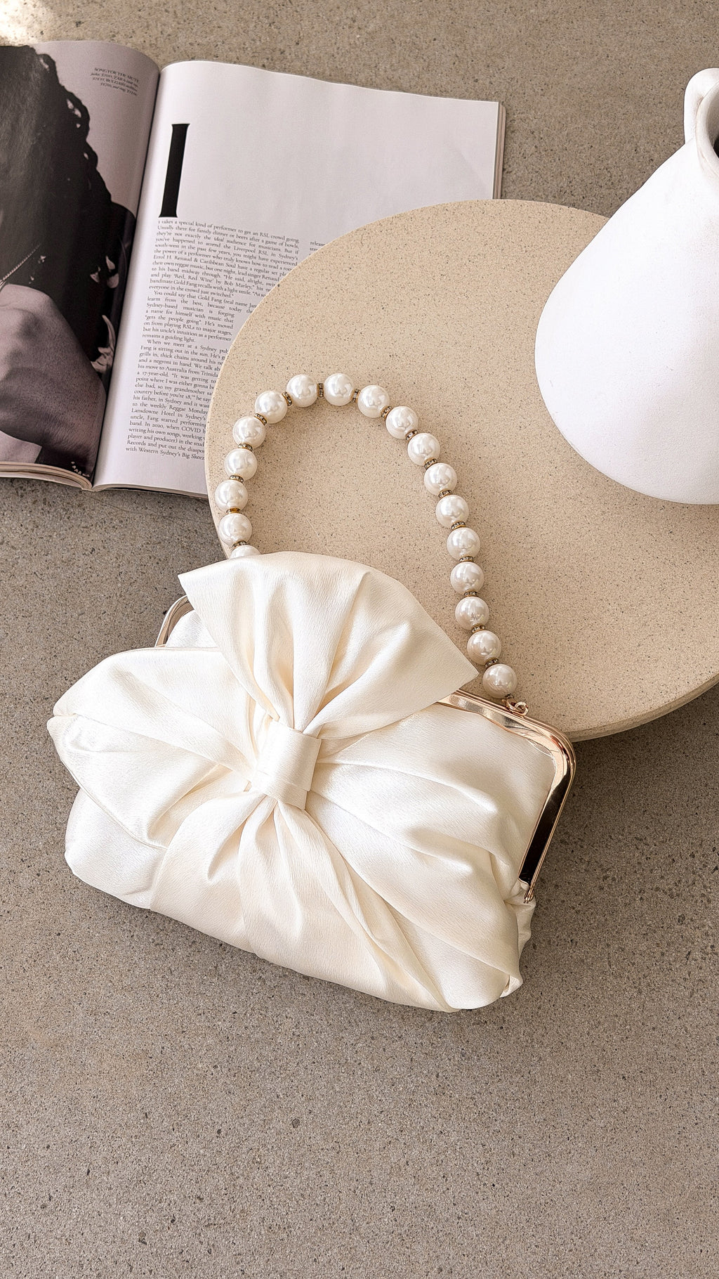 Satin Bow Clutch - Ivory