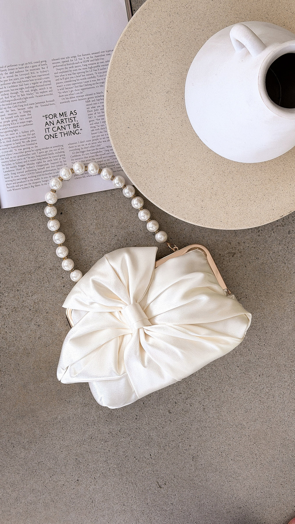 Satin Bow Clutch - Ivory