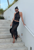 LIONESS Black Midi Skirt - Women's High Waisted Fitted Midi Skirt