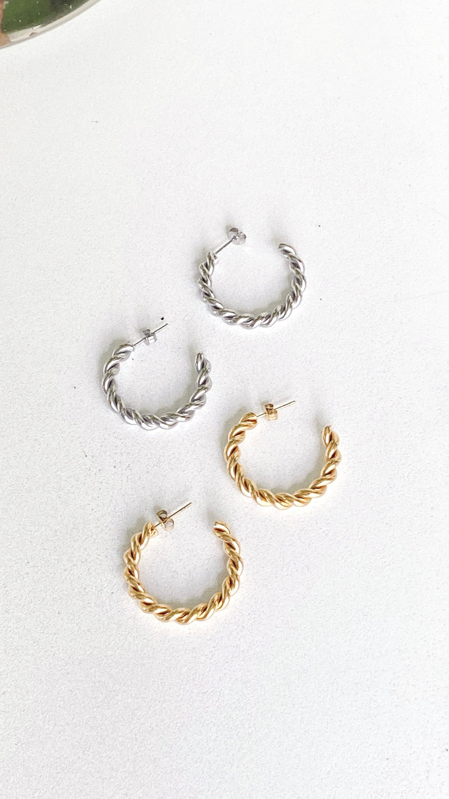 Twist Hoop Earrings -Silver