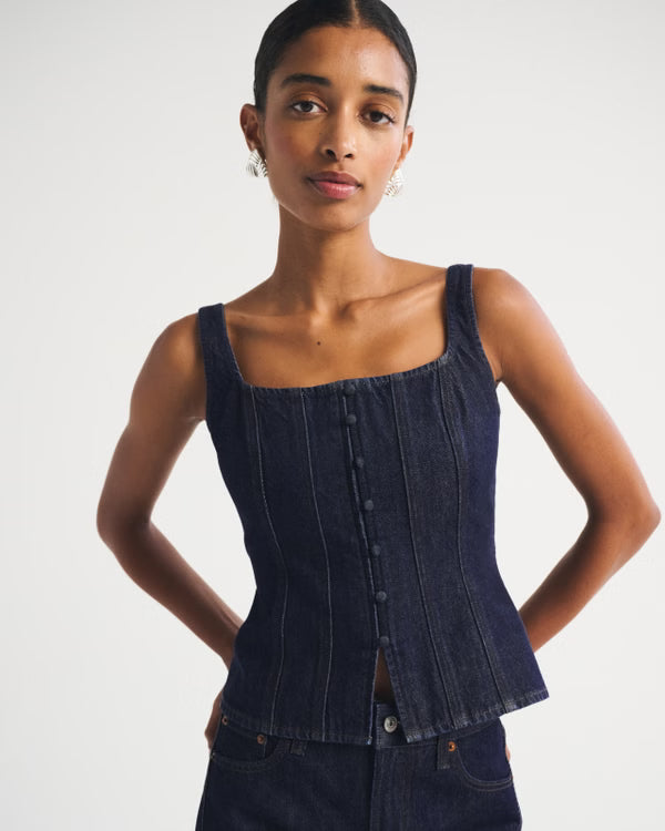 Tie-Back Square Neck Denim Top