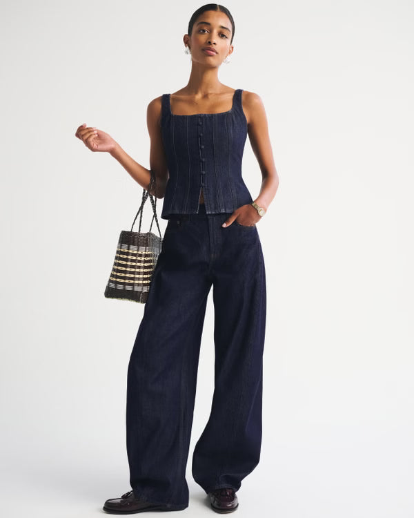 Tie-Back Square Neck Denim Top
