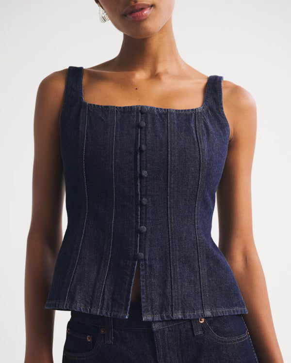 Tie-Back Square Neck Denim Top