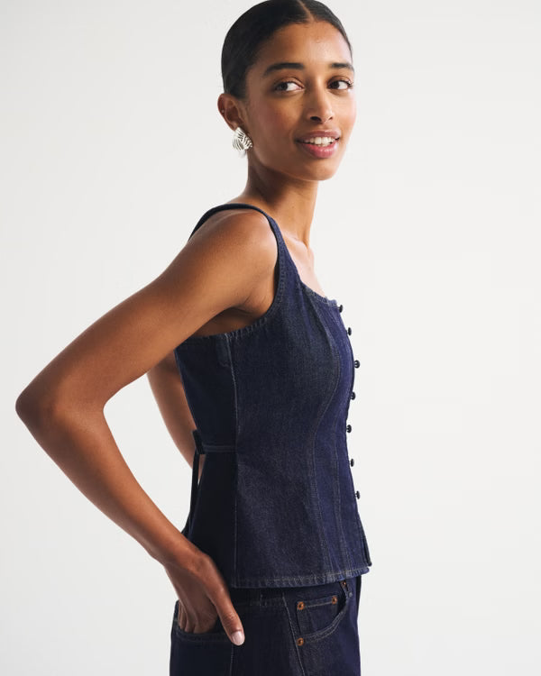 Tie-Back Square Neck Denim Top