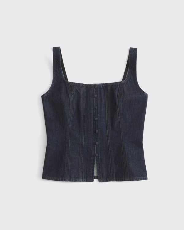 Tie-Back Square Neck Denim Top