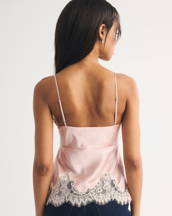 Bra-Free Bella Lace-Trim Satin Cami - Muled Pink